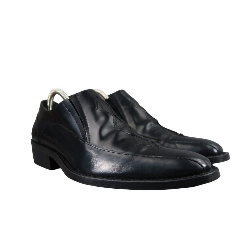 John Fluevog Shoes Mens 7.5 Loafer Slip On Black Leather Diamond Classic Vintage